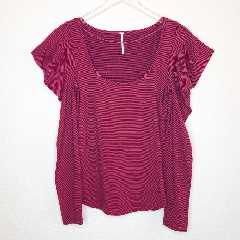 Free People | Red Striped Puff Long Sleeve Tee M